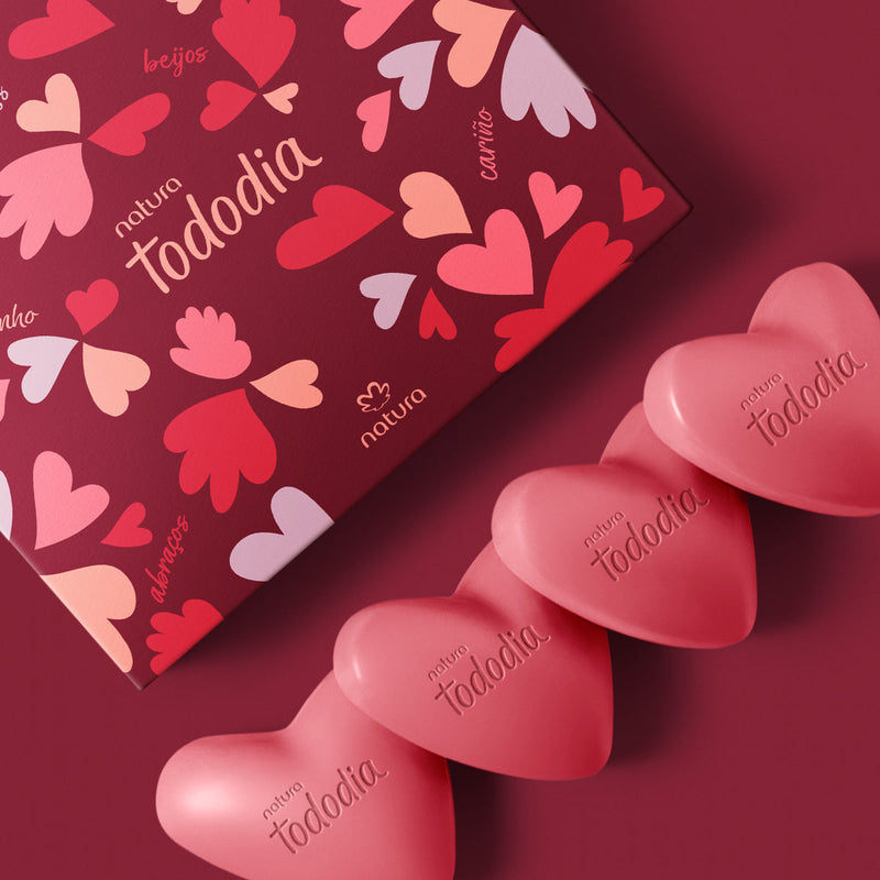 Kit Natura Tododia Sabonetes Rosas com Formato de Corações (4 barras)